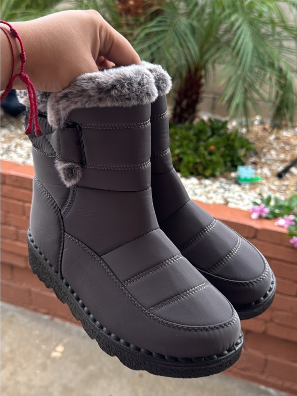 Women's Gray Faux-Fur Winter Ankle Boots